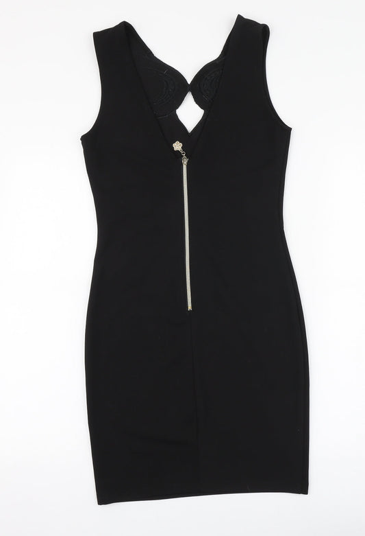 Reimi.Co Womens Black Polyester A-Line Size M V-Neck