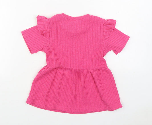 SheIn Girls Pink Polyester Basic Blouse Size 6 Years Round Neck Pullover