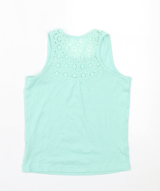 George Girls Green Cotton Basic Tank Size 7-8 Years Crew Neck Pullover