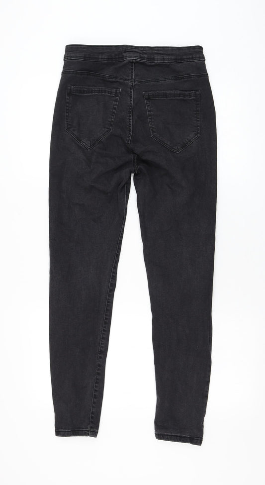 Bershka Womens Black Cotton Skinny Jeans Size 14 L27 in Regular Zip