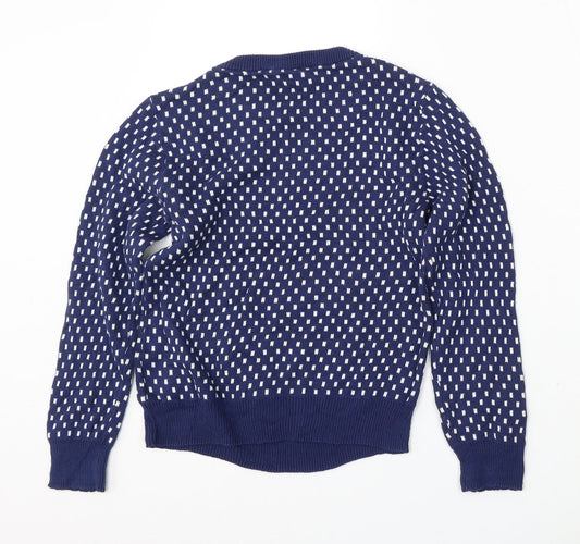 H&M Girls Blue Round Neck Geometric Cotton Pullover Jumper Size 9-10 Years