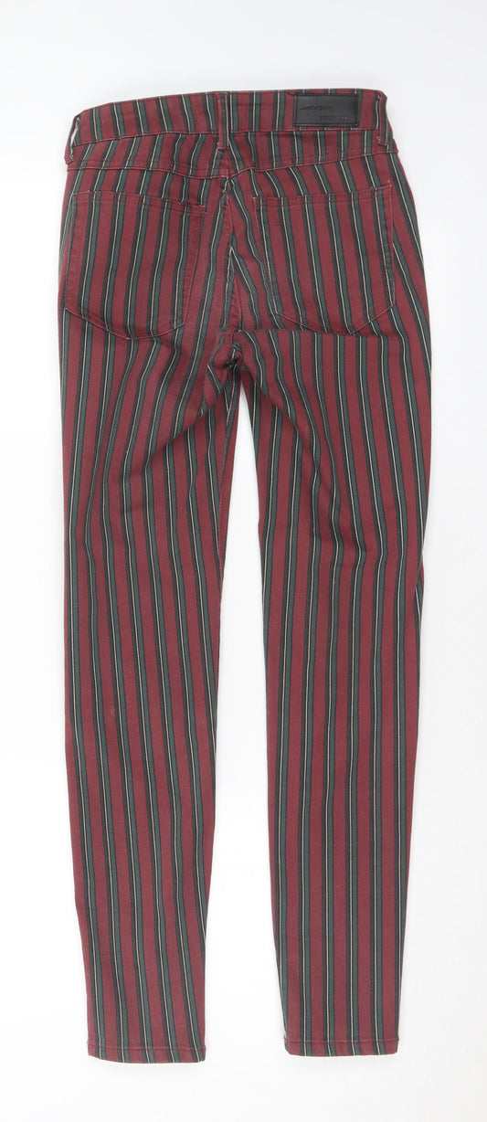 Pull&Bear Womens Multicoloured Striped Cotton Trousers Size 26 in L28 in Regular Button