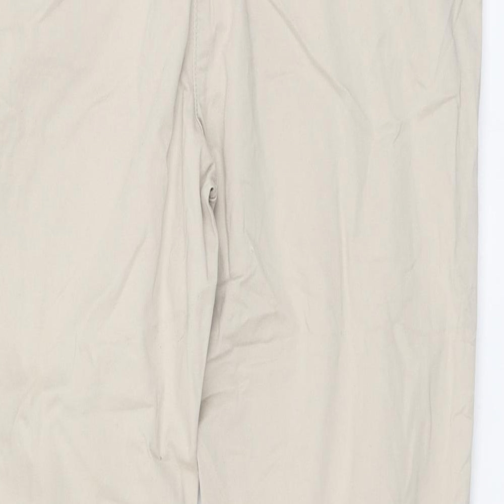 Brand and care label for We Love Chelsea women’s beige cotton chino trousers, size UK 28, 28-inch leg regular