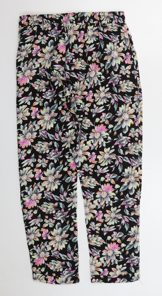 Exhibit Womens Black Floral Polyester Trousers Size 10 L26 in Regular Drawstring