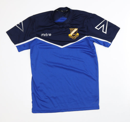 Mitre Mens Blue Striped Polyester Basic T-Shirt Size S Crew Neck