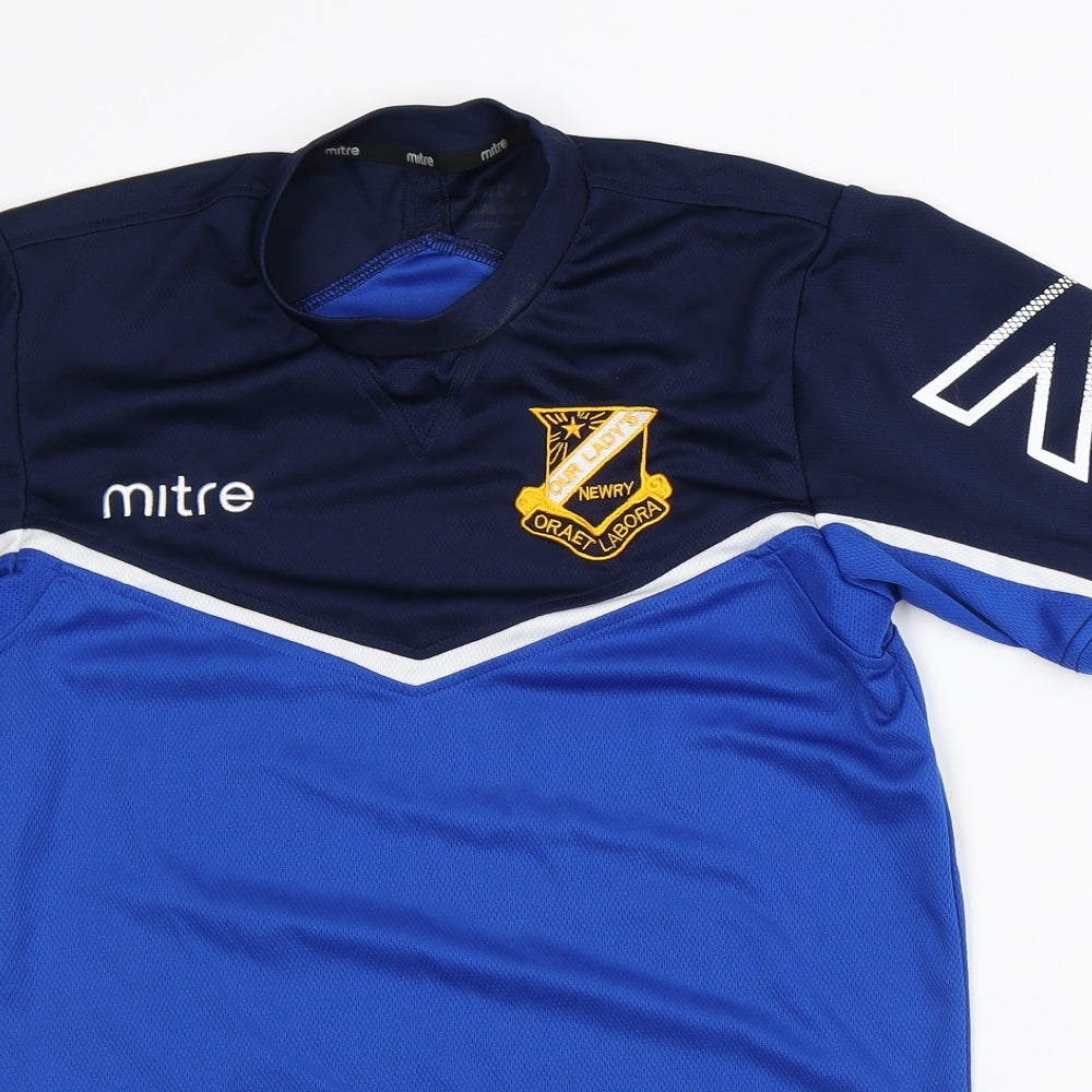 Mitre Mens Blue Striped Polyester Basic T-Shirt Size S Crew Neck