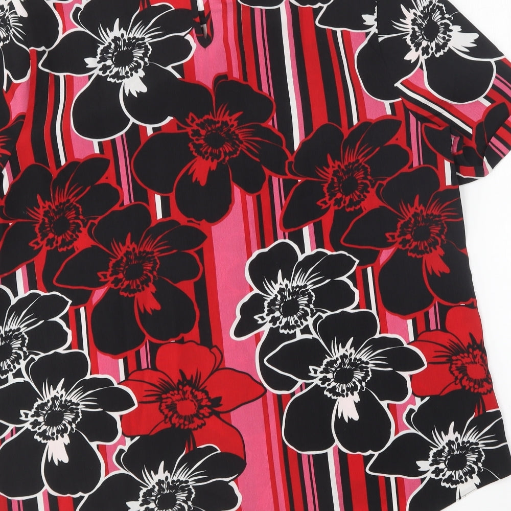 Preworn Womens Multicoloured Floral Polyester Basic Blouse Size 16 Round Neck
