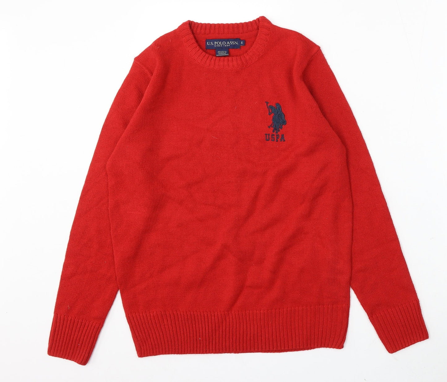 US Polo Assn. Mens Red Round Neck Polyester Pullover Jumper Size S
