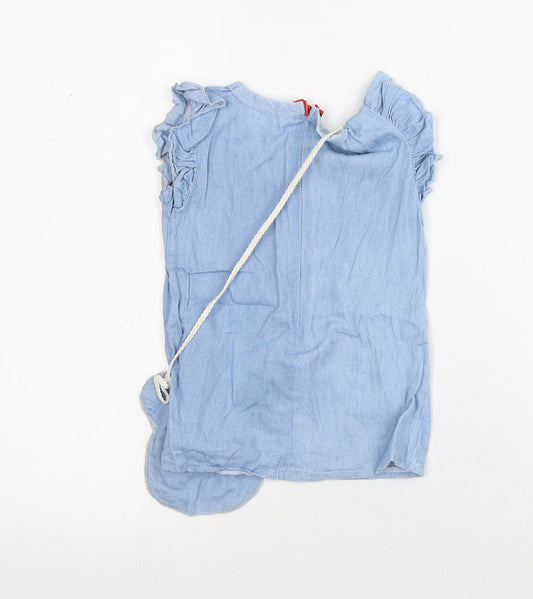 Preworn Girls Blue Cotton T-Shirt Dress Size 18-24 Months Scoop Neck - With Bag