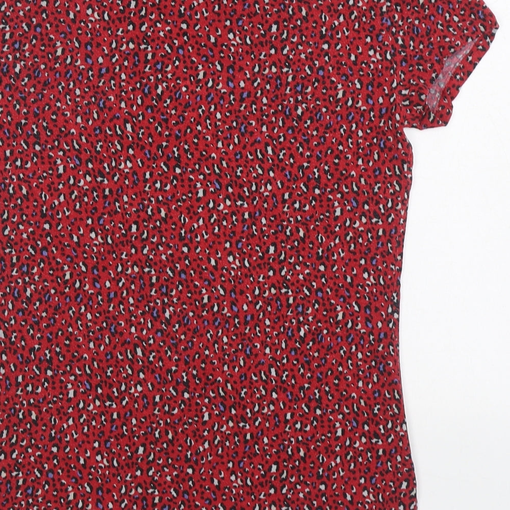 Marks and Spencer Womens Red Animal Print Viscose Basic T-Shirt Size 10 Boat Neck
