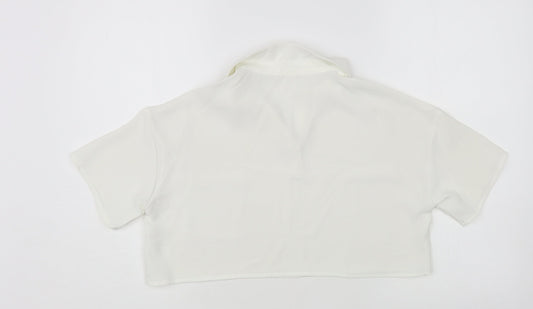 SheIn Girls White Polyester Cropped Blouse Size 11-12 Years Collared Pullover