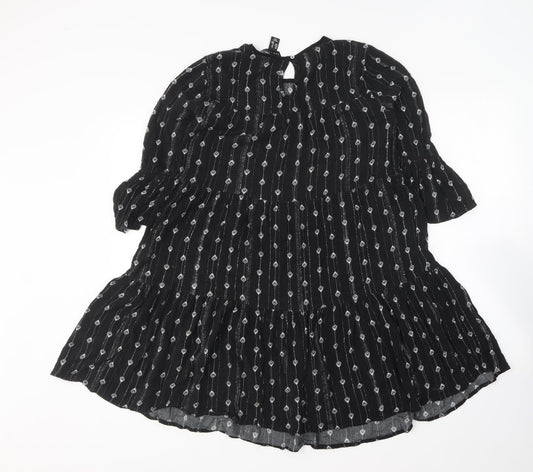 New Look Womens Black Geometric Viscose Shift Size 10 Round Neck