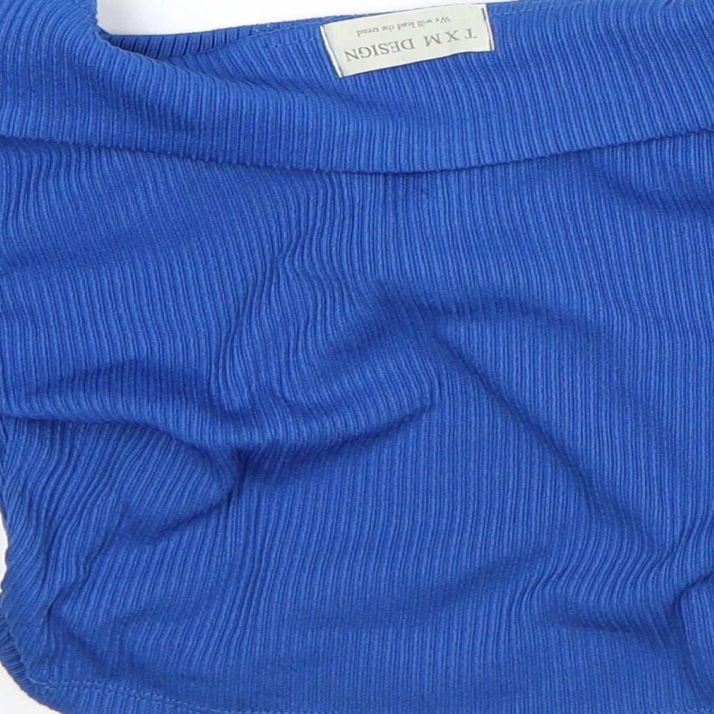 TXM Womens Blue Polyester Cropped T-Shirt Size S Collared