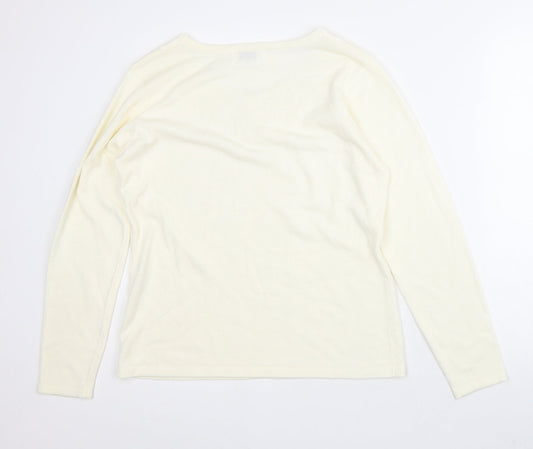 Classic Womens Beige Floral Acrylic Pullover Sweatshirt Size 12