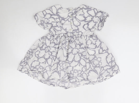 John Lewis Girls Ivory Floral 100% Cotton Fit & Flare Size 2 Years Round Neck Button