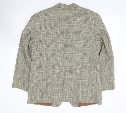 Preworn Mens Beige Plaid Polyester Jacket Suit Jacket Size 40