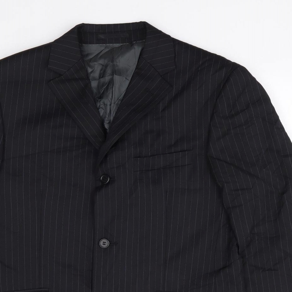 Fellin Mens Black Striped Polyester Jacket Suit Jacket Size 38