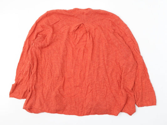 White Stuff Womens Orange V-Neck Cotton Cardigan Jumper Size 18