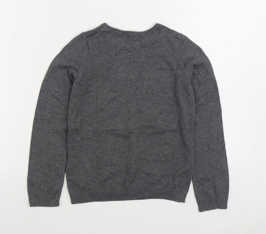 H&M Girls Grey Round Neck 100% Cotton Pullover Jumper Size 9-10 Years Pullover