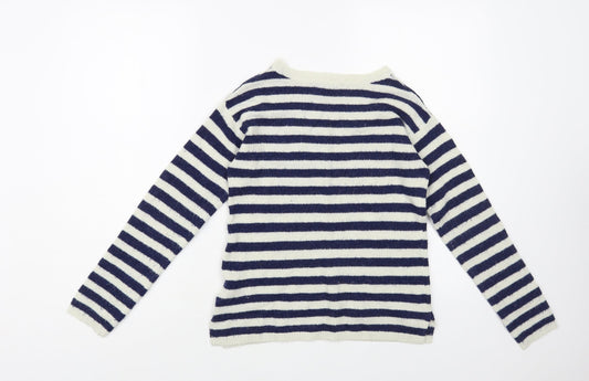 H&M Girls Ivory Crew Neck Striped Acrylic Pullover Jumper Size 10-11 Years Pullover - Love