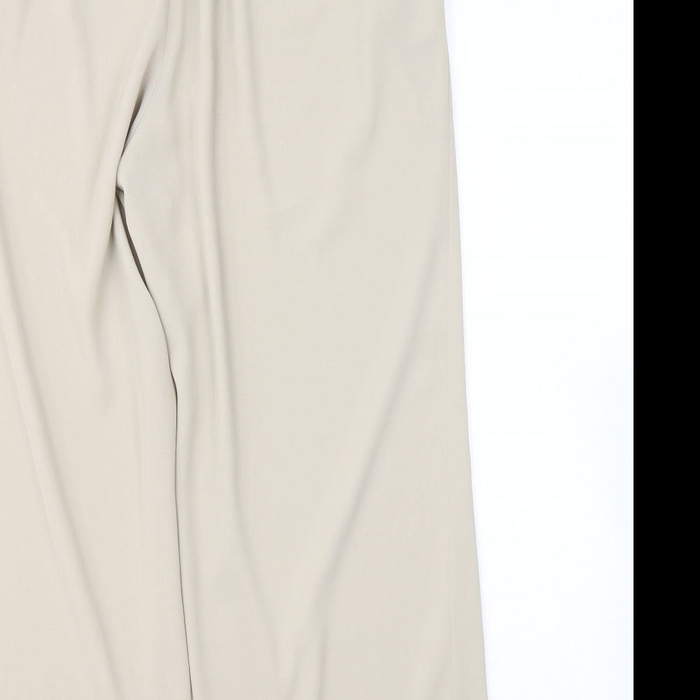Brand and care label for Platinum women’s beige polyester trousers, size UK 18, 25-inch leg regular