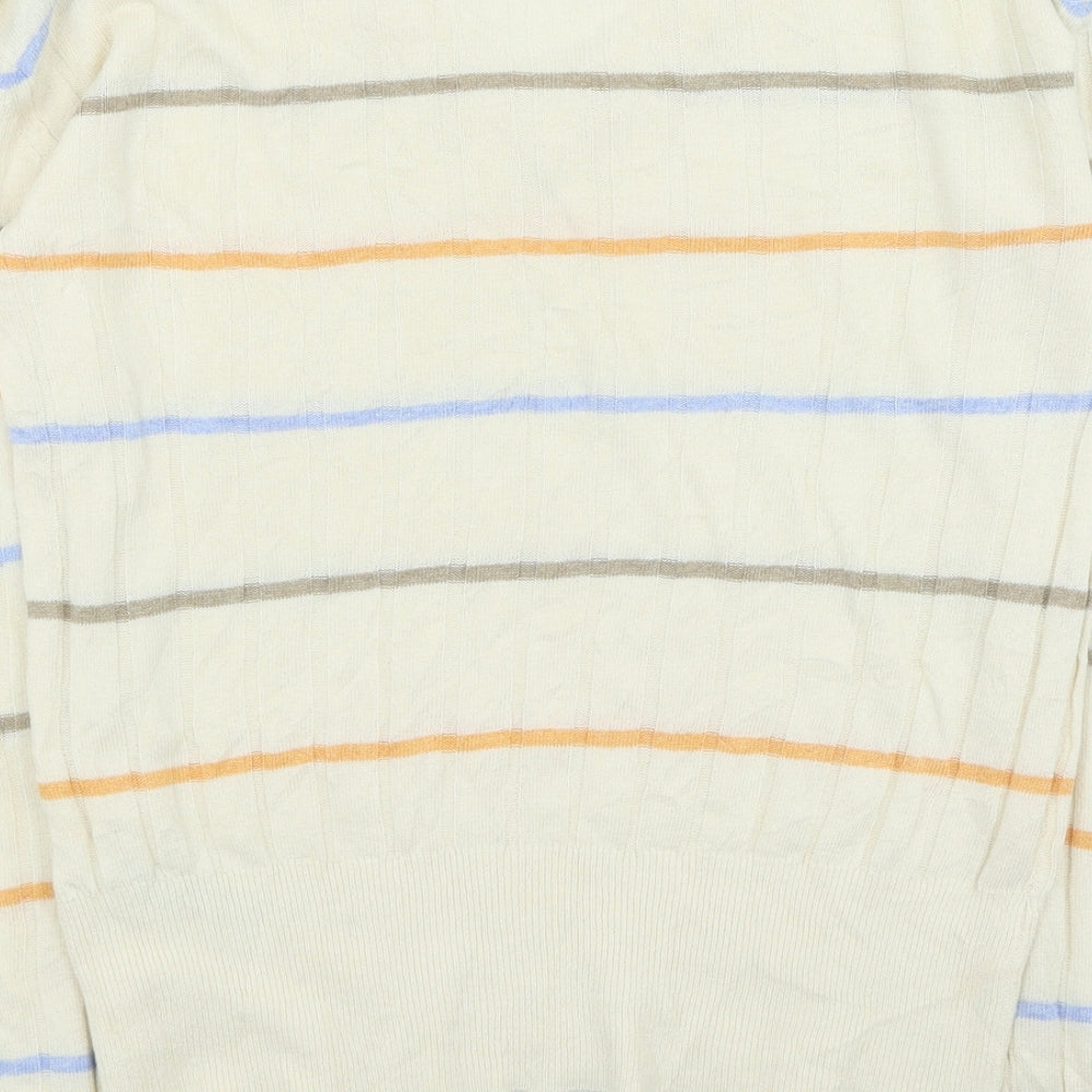 Marks and Spencer Womens Beige V-Neck Striped Viscose Pullover Jumper Size S