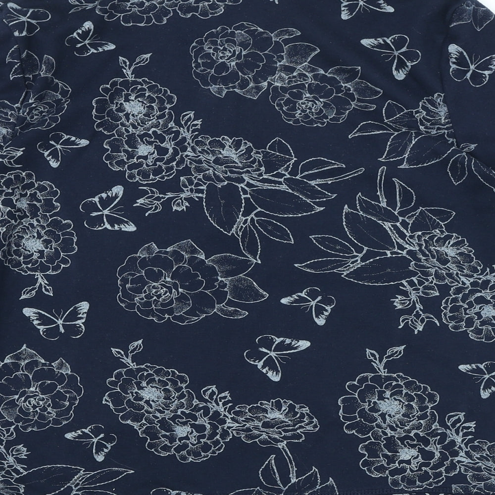 Bm casual Womens Blue High Neck Floral Polyester Pullover Jumper Size S
