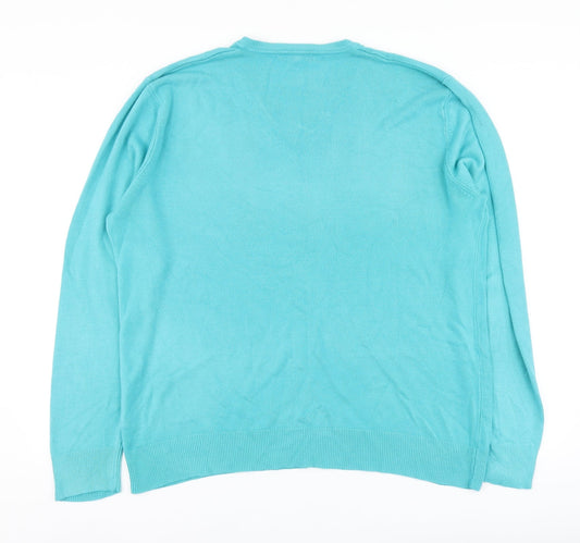 George Mens Blue V-Neck Acrylic Henley Jumper Size XL