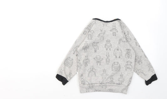 born wild Boys Grey Geometric Cotton Pullover Sweatshirt Size 4 Years - Robots