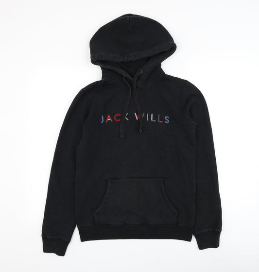 Jack Wills Womens Black Cotton Pullover Hoodie Size 6 Pullover