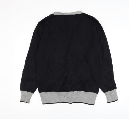 Cedar Wood State Mens Black V-Neck Cotton Jumper Size M