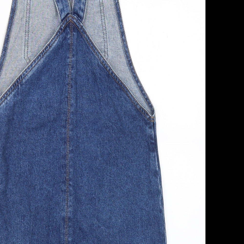 Topshop Womens Blue Cotton Pinafore/Dungaree Dress Size 6 Square Neck