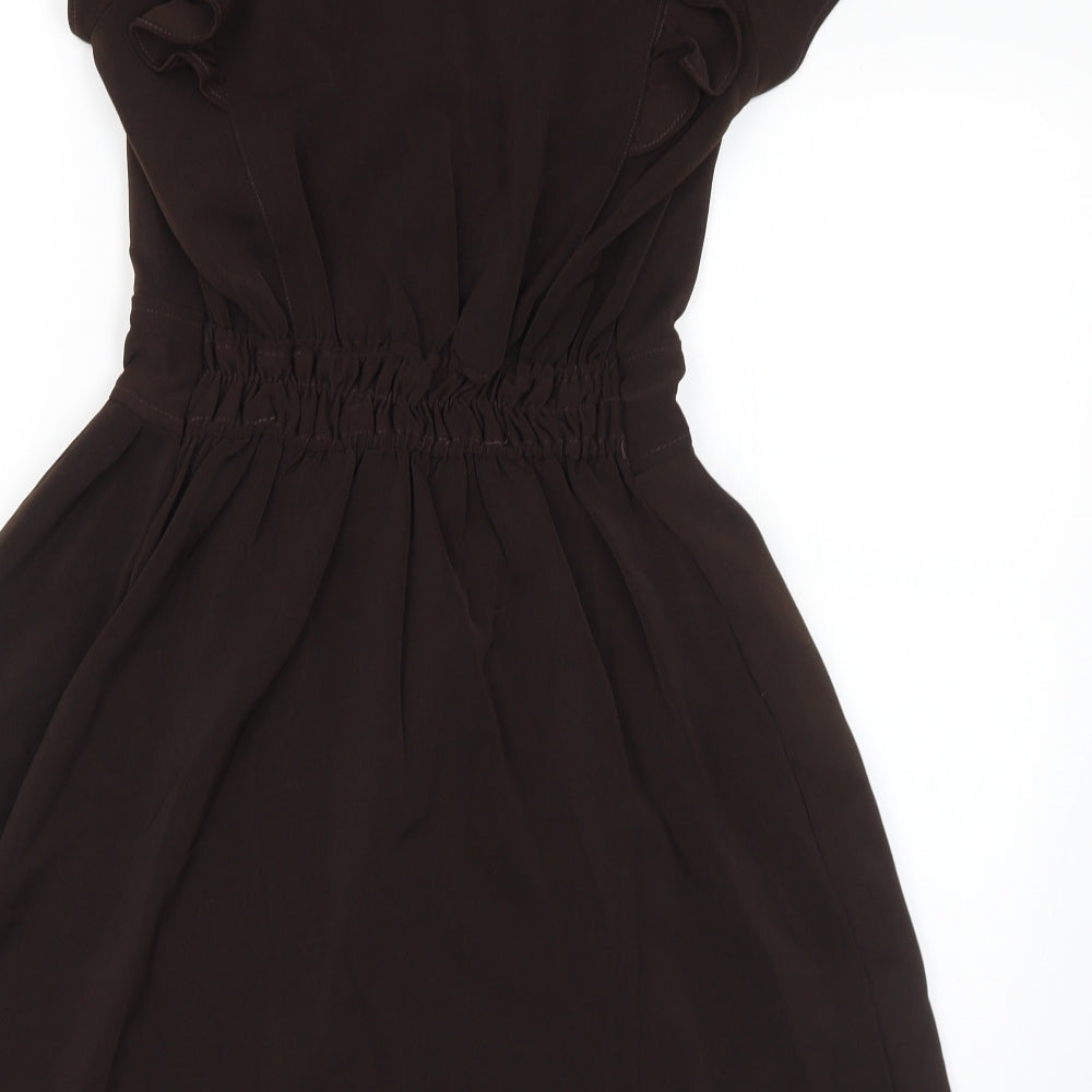 Preworn Womens Brown Polyester Fit & Flare Size M Round Neck