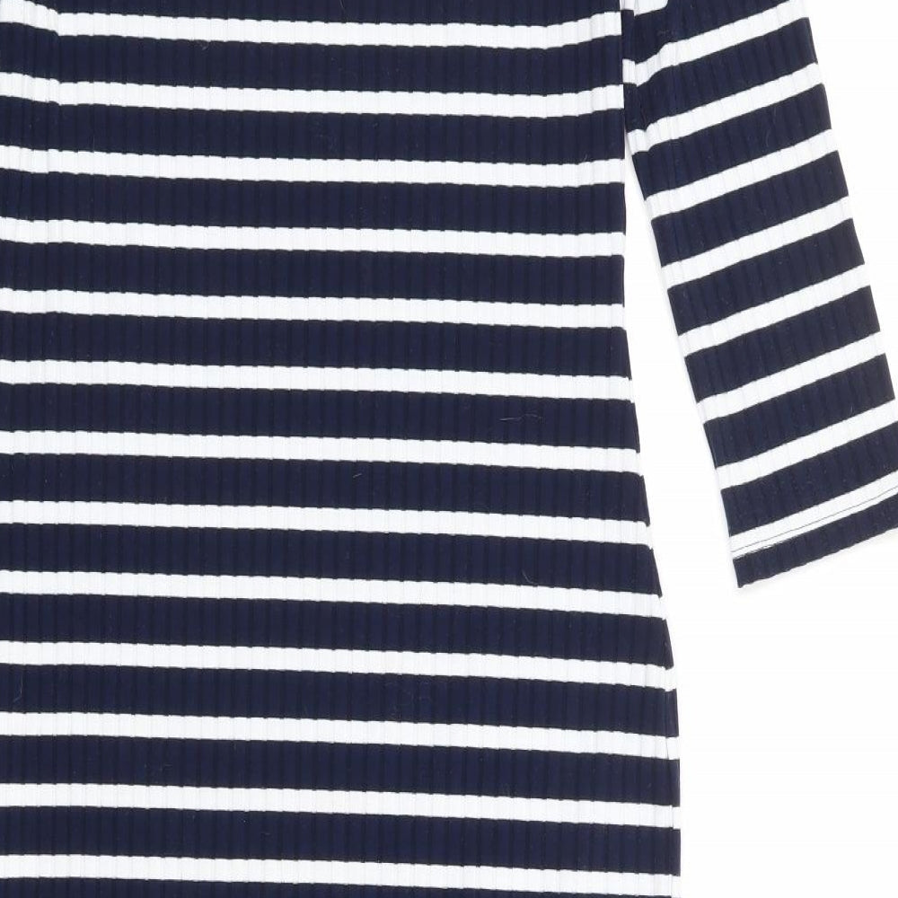 V By Very Womens Blue Striped Polyester Bodycon Size 12 Off the Shoulder Pullover