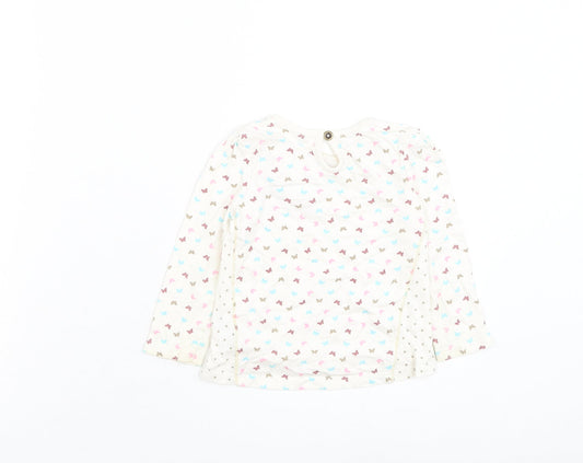 TU Girls White Floral Cotton Basic T-Shirt Size 12-18 Months Round Neck Pullover