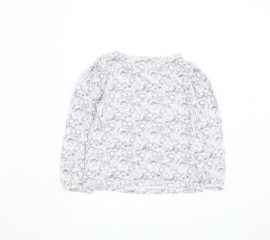 George Girls White Floral Cotton Basic T-Shirt Size 18-24 Months Round Neck Pullover