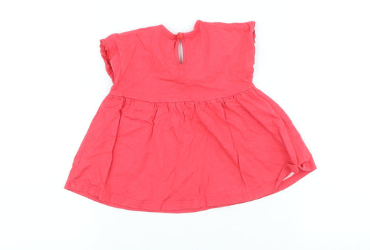 George Girls Pink 100% Cotton Skater Dress Size 6-9 Months High Neck - Minnie Mouse