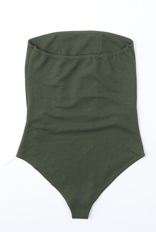 Boohoo Womens Green Polyester Bodysuit One-Piece Size 8 Snap