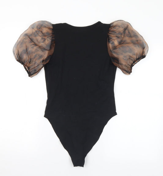 Preworn Womens Black Animal Print Polyester Bodysuit One-Piece Size M