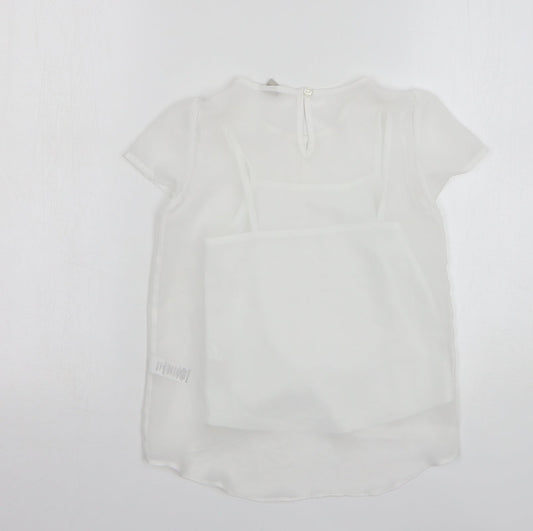 TU Girls White Polyester Basic Blouse Size 7 Years Round Neck