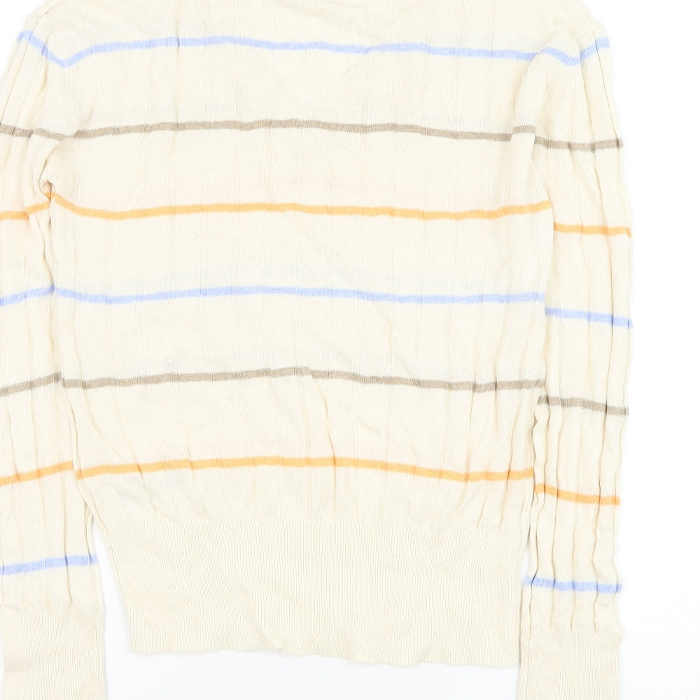 Marks and Spencer Womens Beige V-Neck Striped Viscose Pullover Jumper Size S