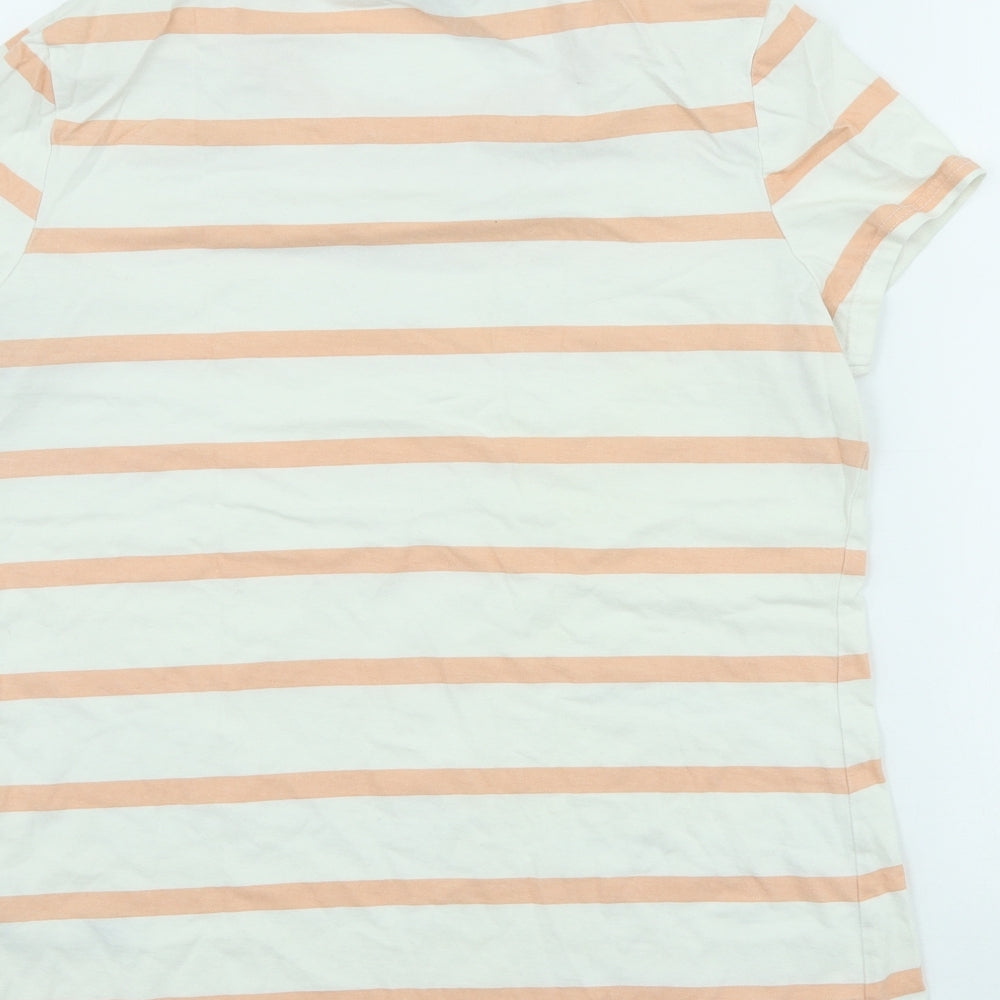 Dorothy Perkins Womens Beige Striped 100% Cotton Basic T-Shirt Size 14 Scoop Neck