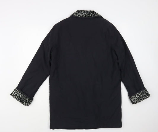 JFW Womens Black Animal Print Pea Coat Coat Size 10 Buckle