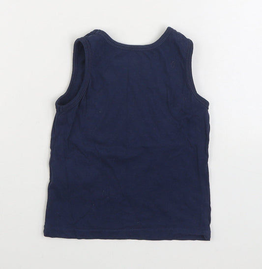 Primark Boys Blue 100% Cotton Basic Tank Size 2-3 Years Round Neck Pullover