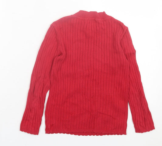 TU Girls Red Striped Cotton Basic Casual Size 5-6 Years High Neck Pullover