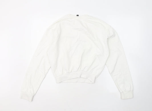 Divided by H&M Womens White Cotton Pullover Sweatshirt Size 2XS - Nice Bear
