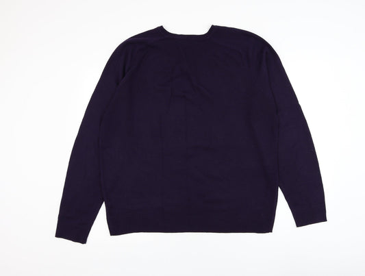 George Mens Purple V-Neck Acrylic Pullover Jumper Size L