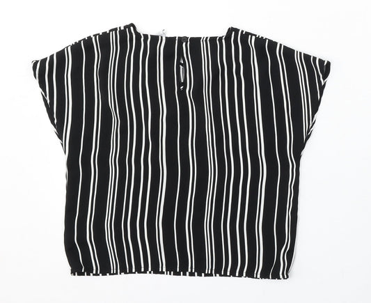 Lindex Girls Black Striped Polyester Basic Blouse Size 7-8 Years Round Neck Button