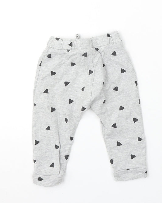 Limited Edition Girls Grey Geometric Cotton Jogger Trousers Size 9-12 Months
