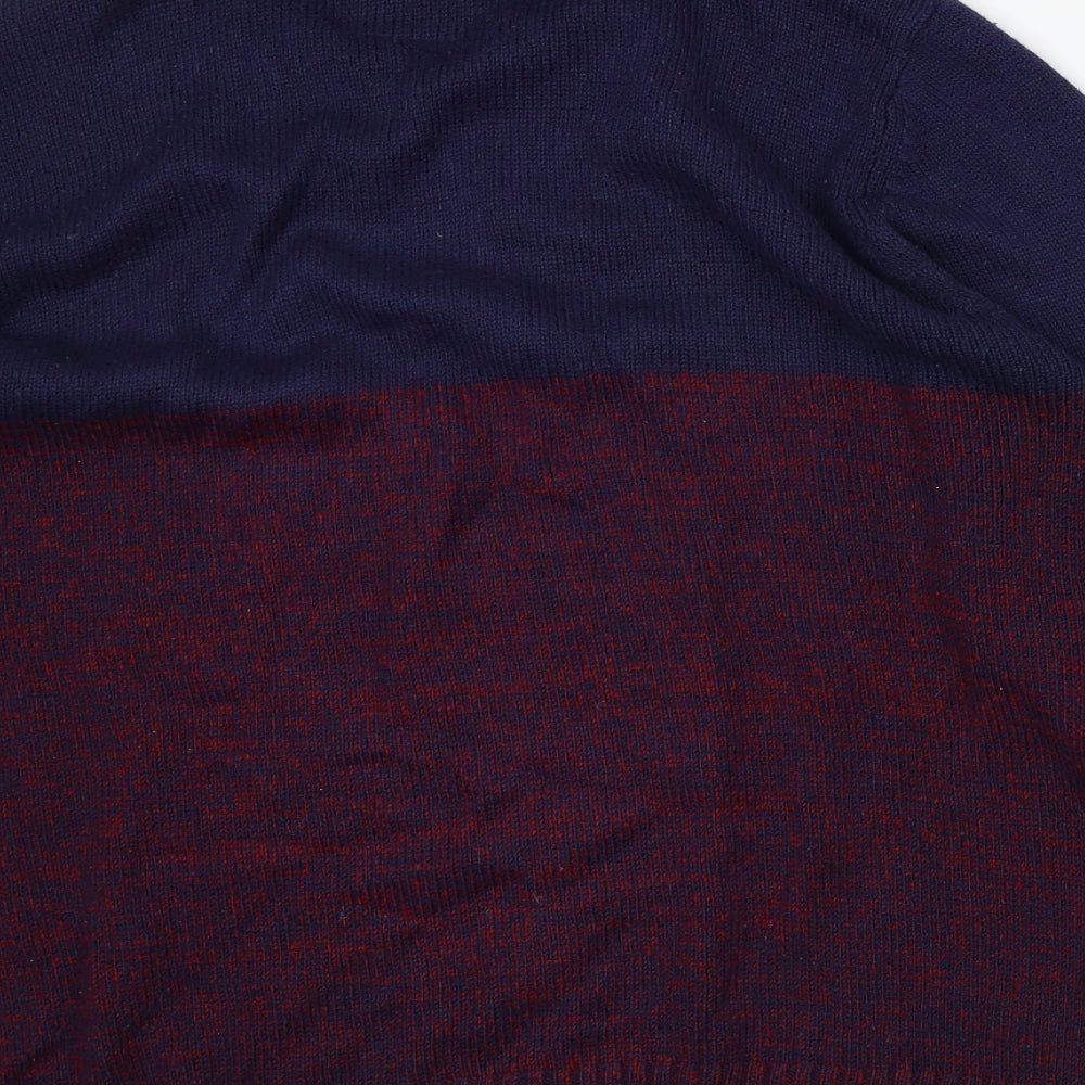Lee Cooper Mens Red Crew Neck Striped Acrylic Pullover Jumper Size L